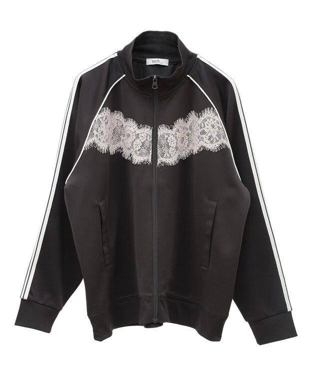 earth music&ecology フロントレーストラックジャケット Charcoal Gray