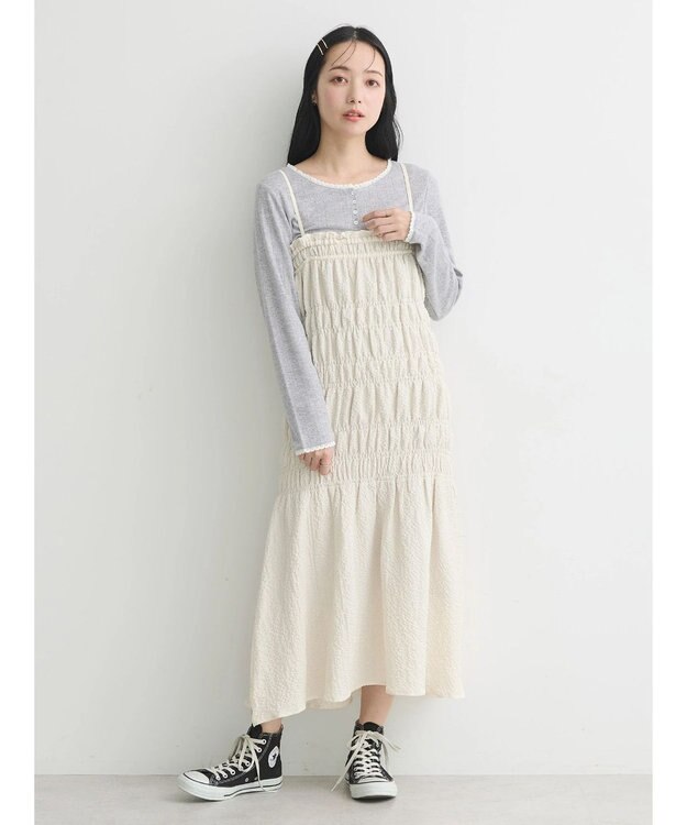 earth music&ecology ２ｗａｙシャーリングキャミワンピース Ivory