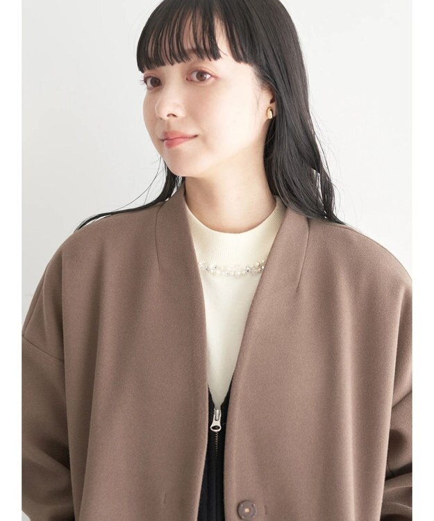 earth music&ecology Ｖネックノーカラーコート Brown