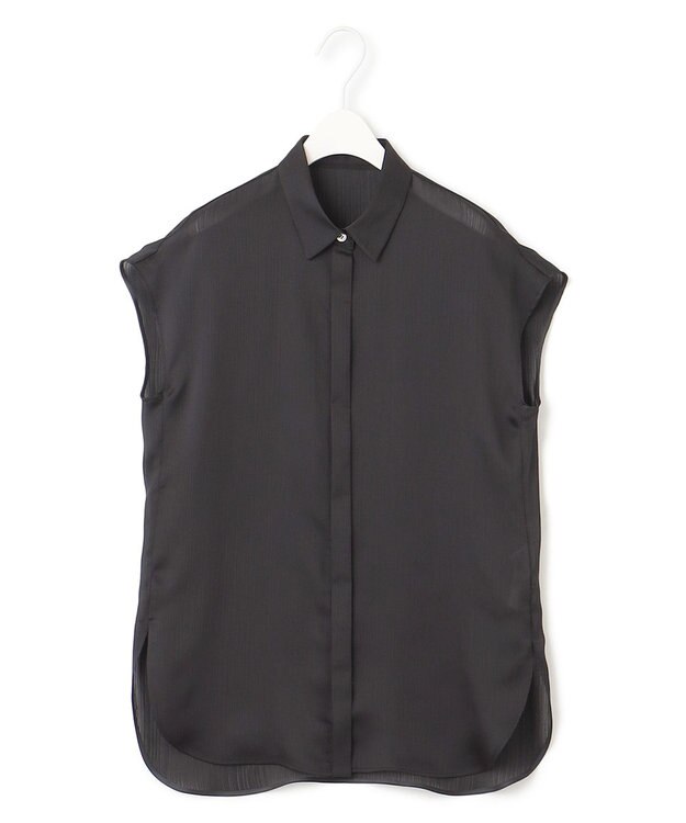 ICB 【接触冷感・洗える】サテンヨウリュウ フレンチスリーブシャツ ブラック系