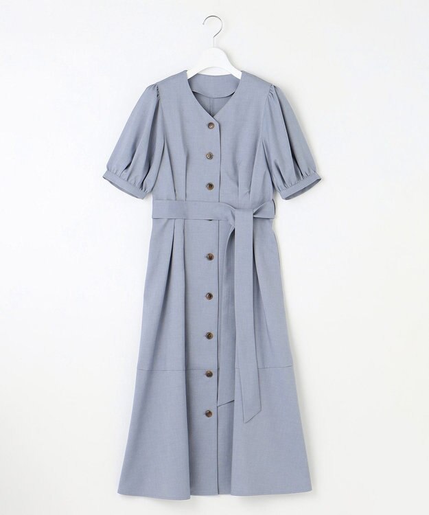 Feroux 【洗える】パフスリーブシャツ ワンピース スカイブルー系