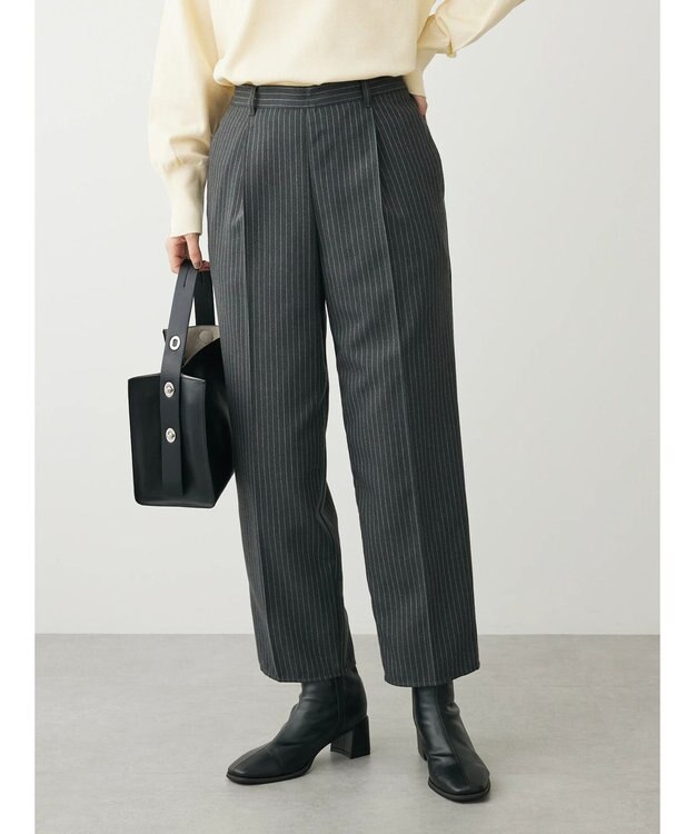 Green Parks 柄テーパードパンツ Stripe Gray