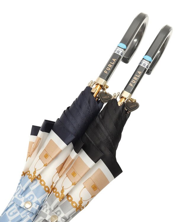 MOONBAT FURLA 長傘 チャーム＆ロゴプリント UV 耐風 日本製 サックスブルー