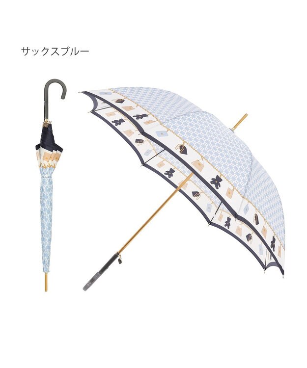 MOONBAT FURLA 長傘 チャーム＆ロゴプリント UV 耐風 日本製 サックスブルー