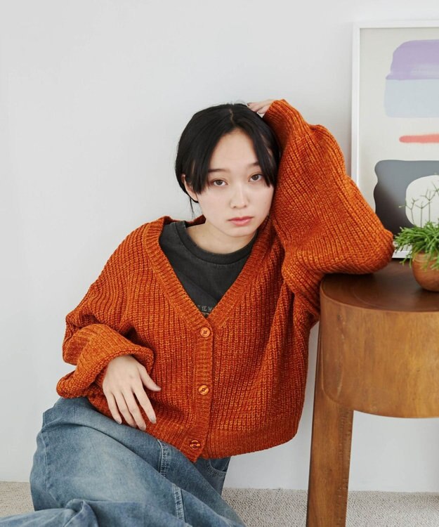 WEGO Vネックカラーカーディガン オレンジ