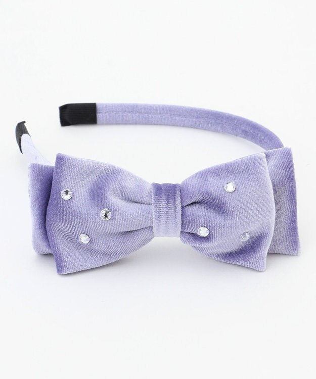 ANY KIDS ビジュー付き ベロアリボンカチューシャ ラベンダー