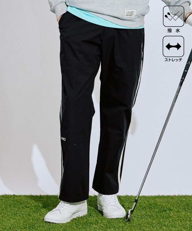 PW CIRCULUS 【撥水加工/ストレッチ】サイドストライプ ワイドパンツ ゴルフ ブラック系