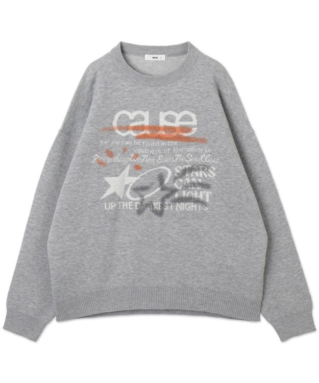 WEGO スプレーグラフィックニットプルオーバー グレー