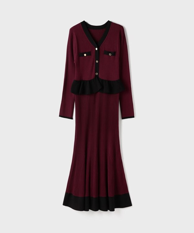 GRACE CONTINENTAL バイカラーニットワンピース ボルドー