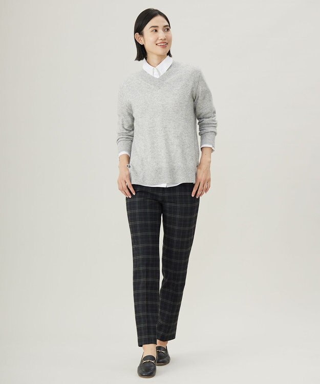 J.PRESS LADIES L 【洗える】CASHMERE BLEND Vネック プルオーバーニット トップグレー系