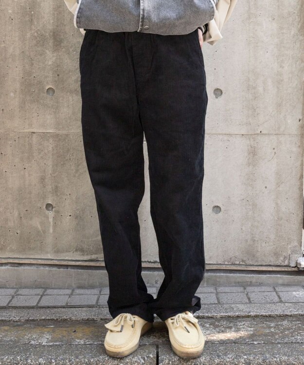 WEGO 【ユニセックス着用ITEM/ウエストゴム/SMLサイズ展開】コーデュロイイージーストレートパンツ ブラック