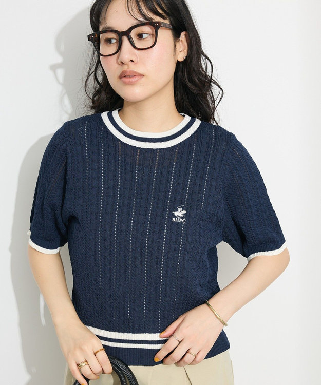 CRAFT STANDARD BOUTIQUE 別注/BHPC 刺繍ケーブル編みニット Navy