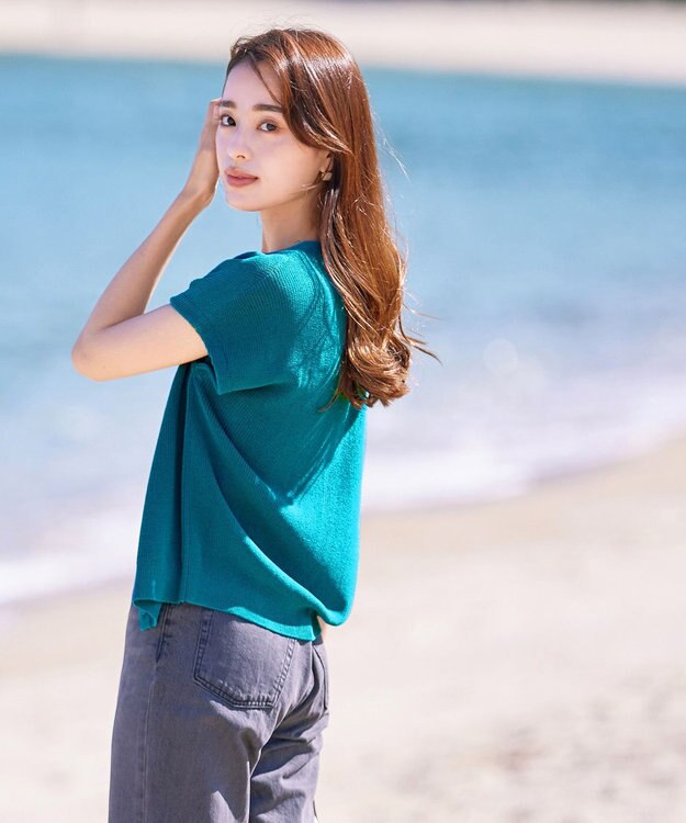 Tiaclasse 【洗える】リネンタッチカーディガン ターコイズブルー