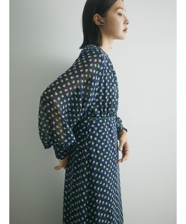 Green Parks armonia．ドットプリントパイピングワンピース Navy