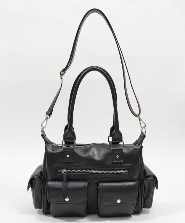 WEGO ポケットデザインボストンショルダー ブラック