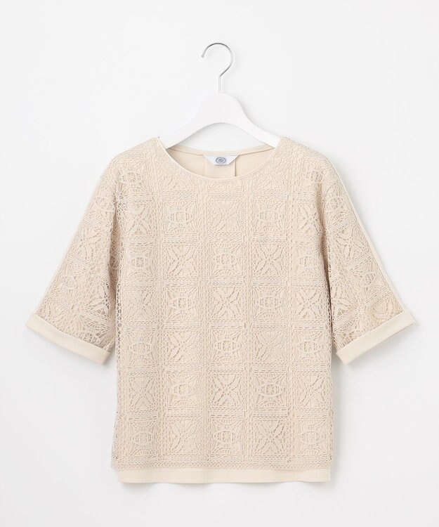 J.PRESS LADIES L 【一枚で着映え・シーンレスに活躍】レーシーコンビ クルーネック カットソー ベージュ系