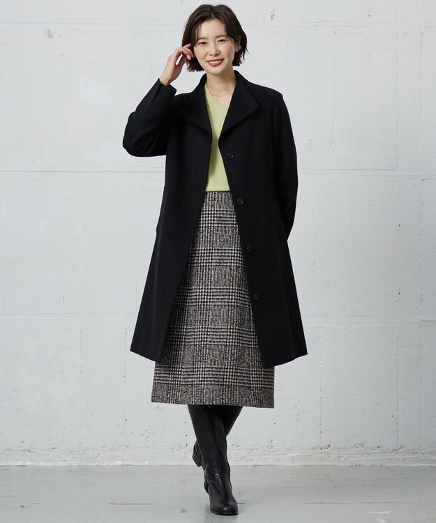 J.PRESS LADIES L Super150sAZAMIビーバー スタンドカラー コート ブラック系