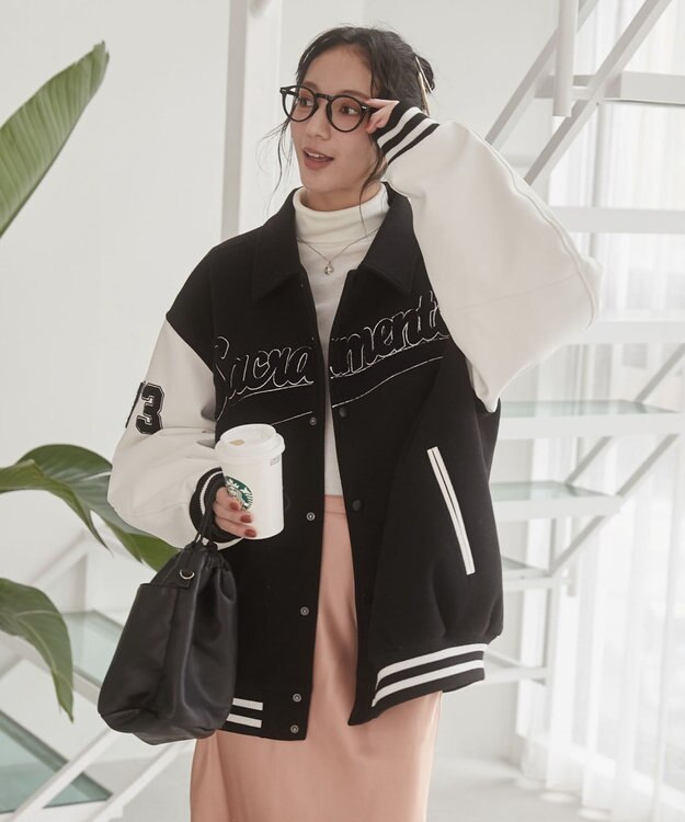 WEGO 【ユニセックス着用ITEM/SMLサイズ展開】メルトンワッペンスタジャン ブラック