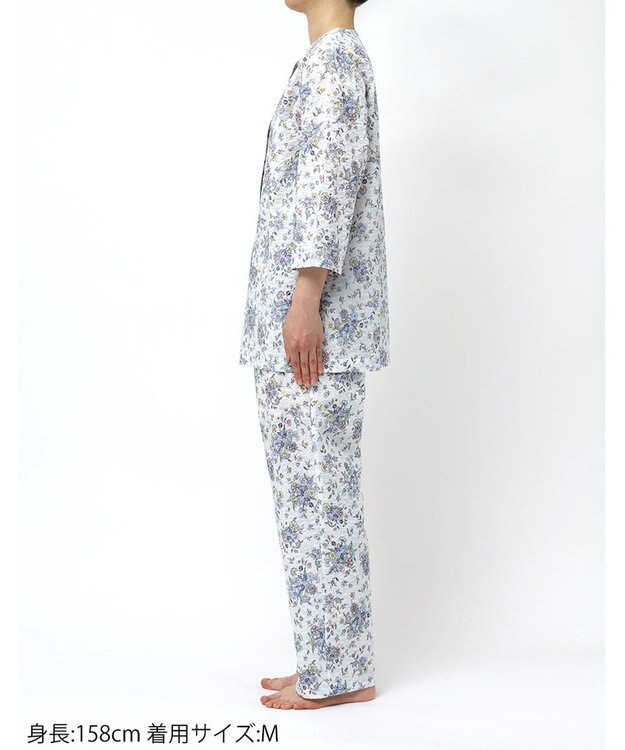 WACOAL パジャマ 7分袖 長袖 長ズボン 綿100%(本体) ローン素材 ミントン レディース NDT265 /ワコール ホワイト