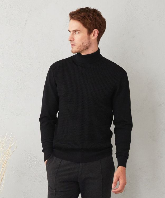 JOSEPH ABBOUD 【チクチクしない/イージーケア】SNOWYタートルネックニット ブラック系