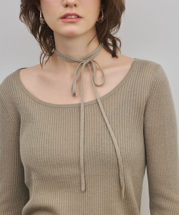 GRACE CONTINENTAL バイカラーリブニットトップ カーキ