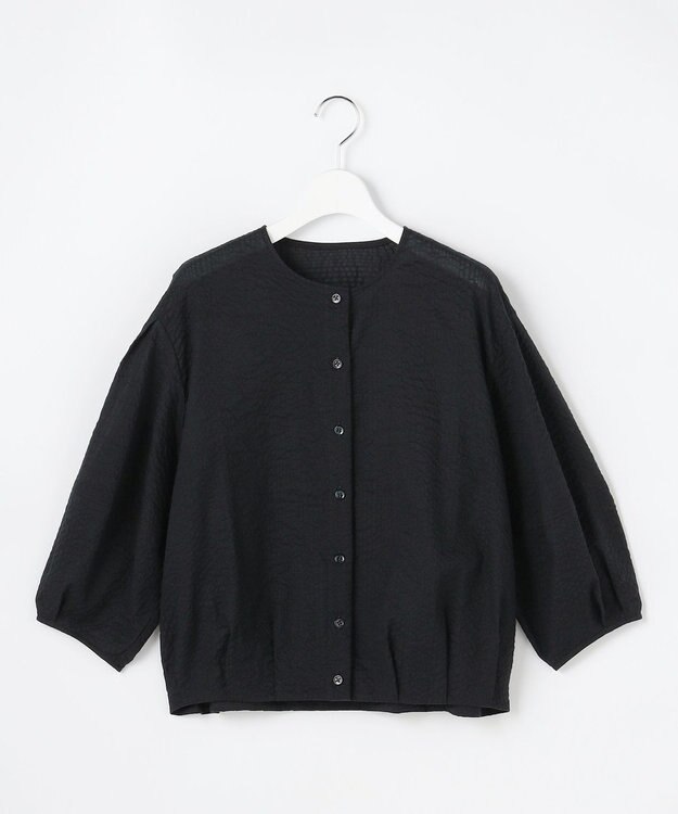 自由区 S 【羽織れる・涼やか】エアリーコットンリップボリュームスリーブ ブラウス ネイビー