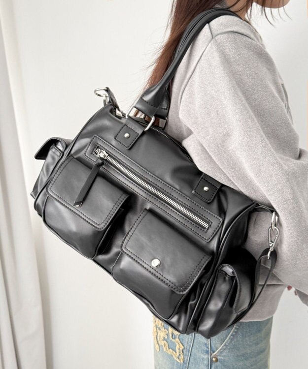 WEGO ポケットデザインボストンショルダー ブラック