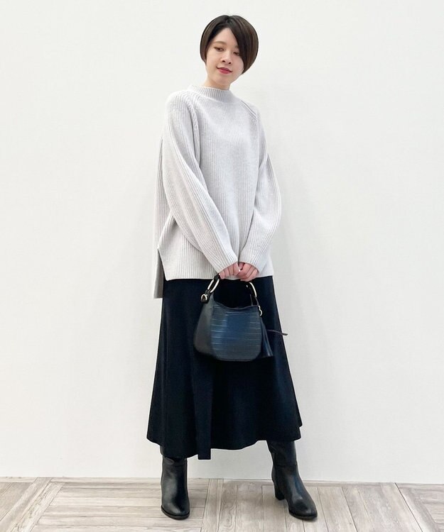 自由区 L 【洗える】ウールカシミヤ ハイネックニット (検索番号:JL27) アイボリー系