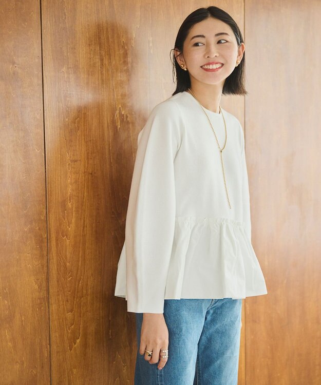 #Newans 【洗える】コンビネーションペプラムチュニックニット ホワイト