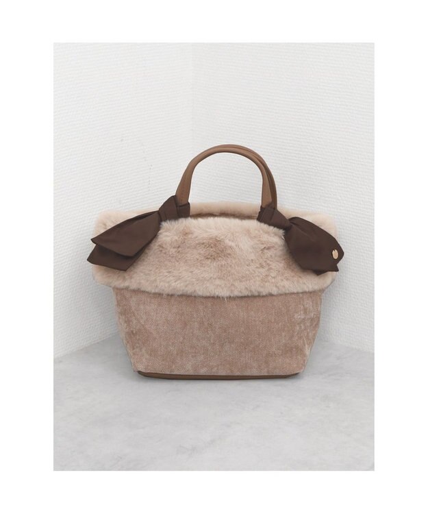 UNBILLION カシュカシュ cachecache / エコファーコンビリボントートバッグ ベージュ