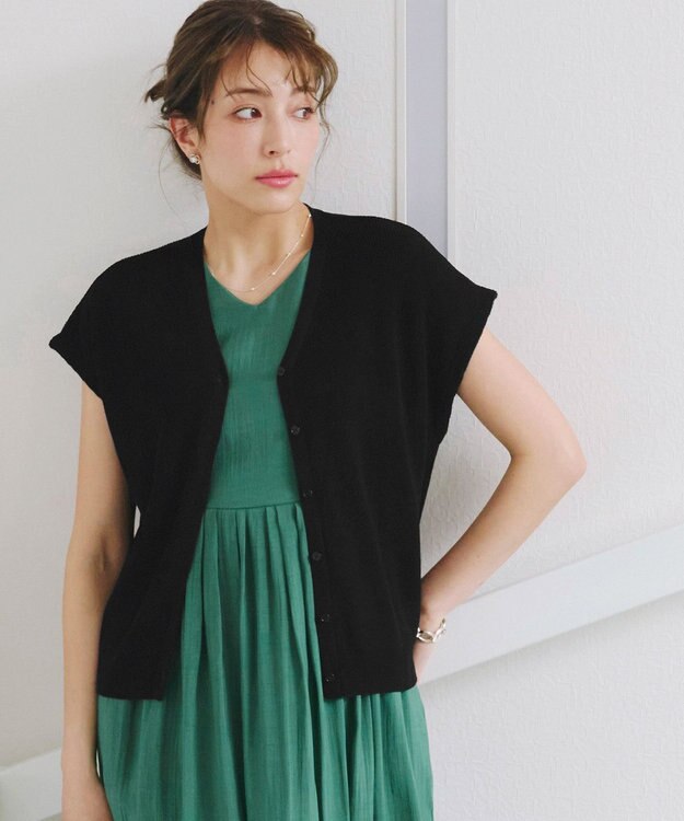 Tiaclasse 【洗える】リネンタッチカーディガン ブラック