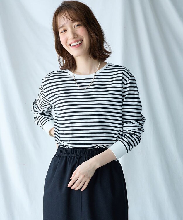 ANY リブポイントテールＴシャツ オフ×ブラック