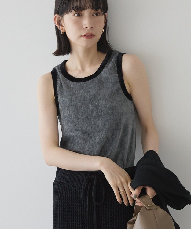 AMERICAN HOLIC 配色ベロアタンクトップ Charcoal Gray