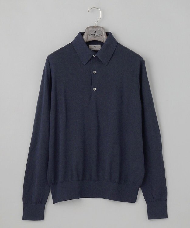 GOTAIRIKU オリジナル設計【洗える/チクチクしにくい/ピリングしにくい】イタリア糸 ハイゲージ  ニットポロ_WOOL100% ネイビー系