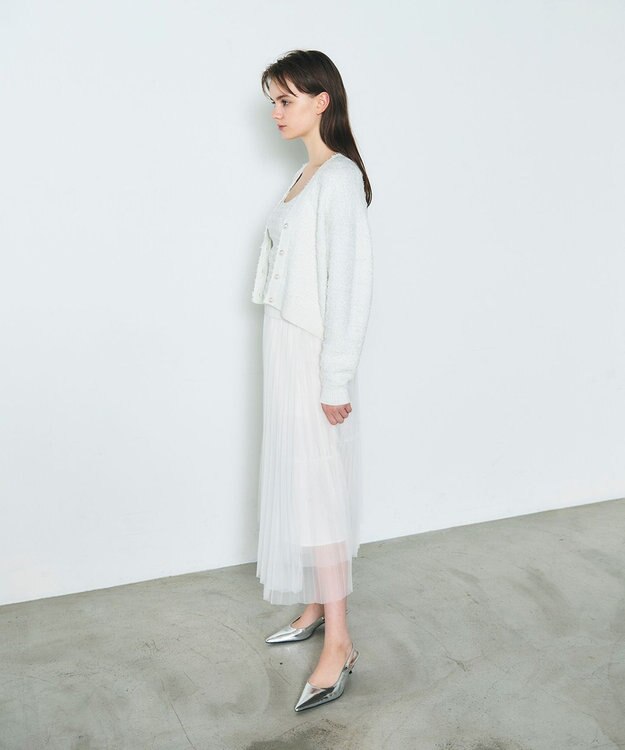 GRACE CONTINENTAL ラメツイードニットカーディガン ホワイト