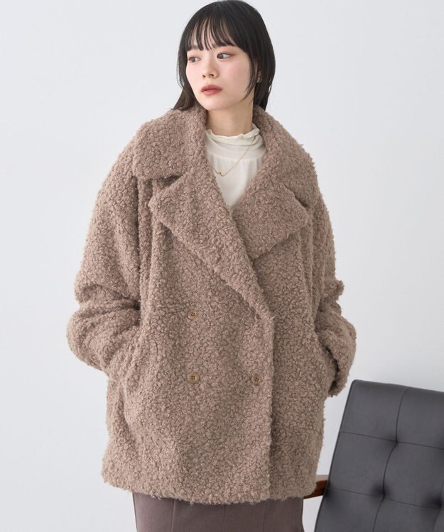 earth music&ecology ループファーコート Gray Beige