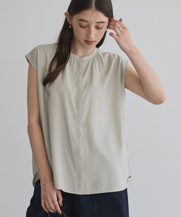 YECCA VECCA 【接触冷感】COOLバックピンタックブラウス Gray Beige