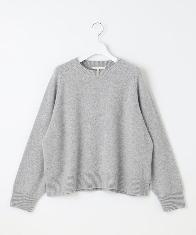 自由区 L 【洗える】ウールカシミヤブレンドラメスパンコールクルーネック ニット グレーメランジ×シルバー