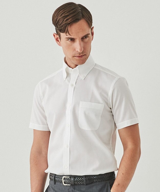 GOTAIRIKU 春夏向け【形態安定】SUMMERPREMIUMPLEATS_ボタンダウンカラー 半袖ドレスシャツ(25年モデル) ホワイト系