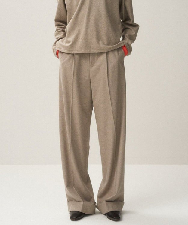 ATON MERINO COLLEGE FLANNEL | ワイドストレートパンツ BEIGE
