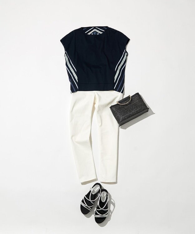 自由区 L 【WEB限定】ランダムストライプ セットアップワンピース ネイビー系1