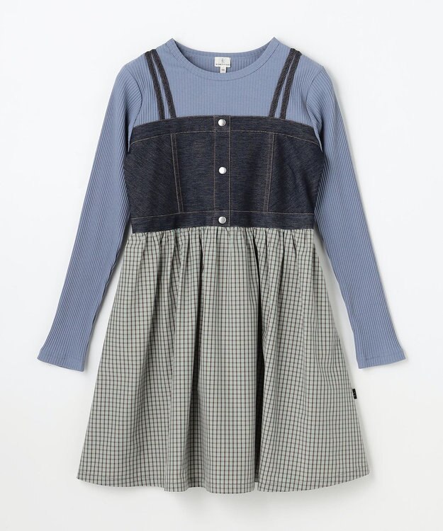組曲 KIDS 【150-170㎝】チェックドッキング ワンピース ミント