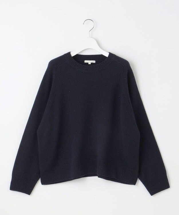 自由区 L 【洗える】ウールカシミヤブレンドラメスパンコールクルーネック ニット ネイビー×ブラック