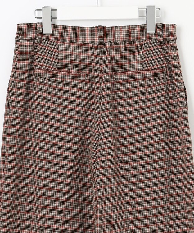 自由区 【洗える/撥水加工】TRギャバ チェック ワイドクロップドパンツ ブラウン系3