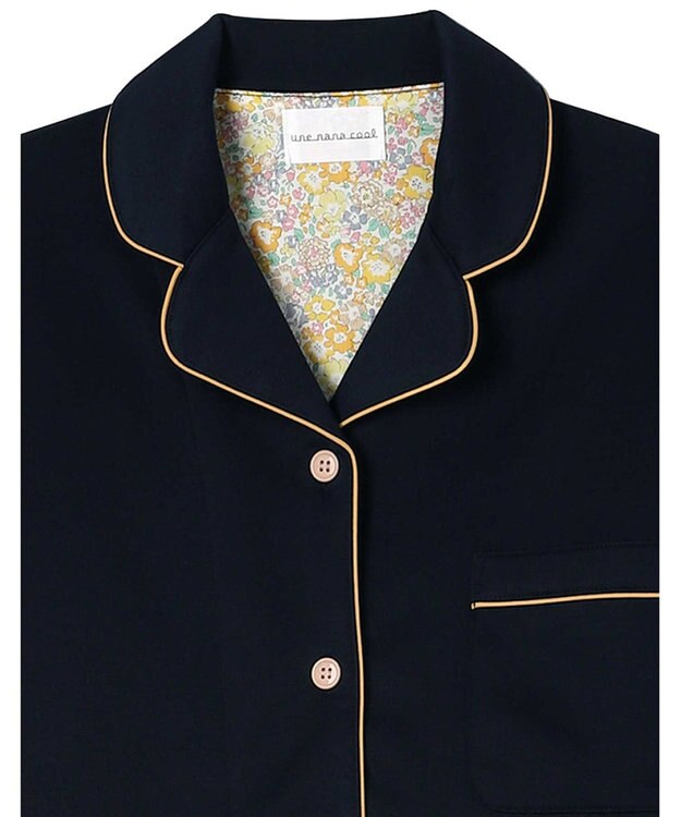 une nana cool 【綿混】ハイゲージダブルエアー 長袖開襟パジャマ MADE WITH LIBERTY FABRIC ネイビー