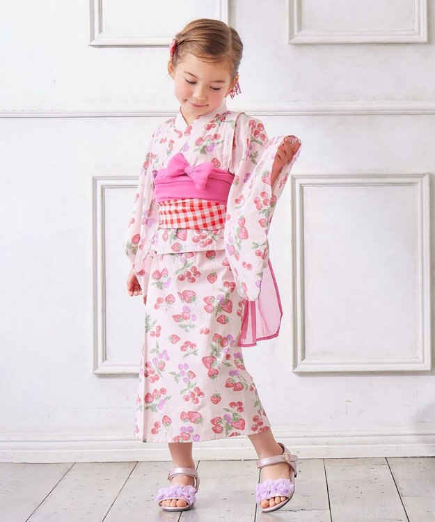 ANY KIDS ロング丈 浴衣 セット ピンク×イチゴ