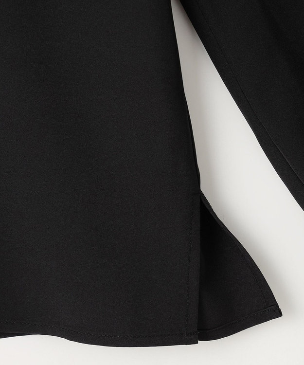 Feroux 【洗える】スタンドネックギャザー ブラウス ブラック系