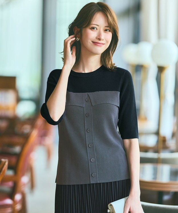 ANY SIS S 【洗える・UVカット】ビスチェ風 ニット チャコール×ネイビー