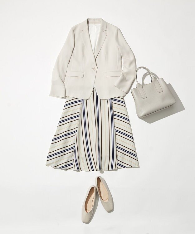 自由区 L 【WEB限定】ランダムストライプ セットアップワンピース ベージュ系1