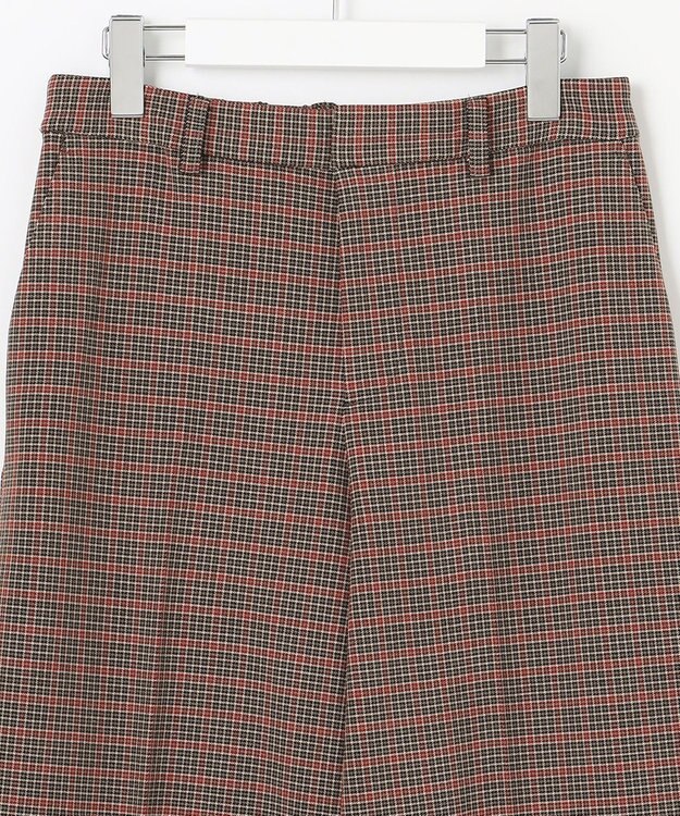 自由区 【洗える/撥水加工】TRギャバ チェック ワイドクロップドパンツ ブラウン系3